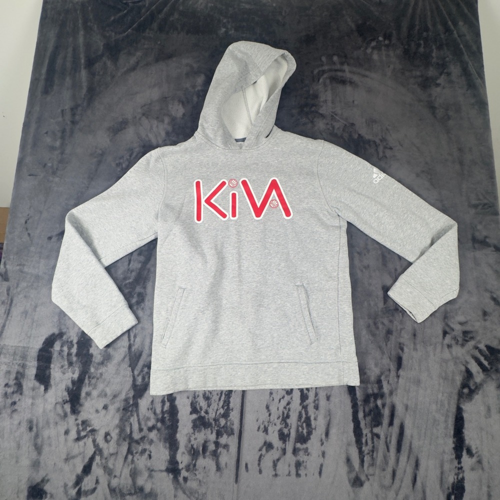 Adidas Hoodie Youth XL Gray KIVA Volleyball Pullover Sweatshirt Graphic Logo